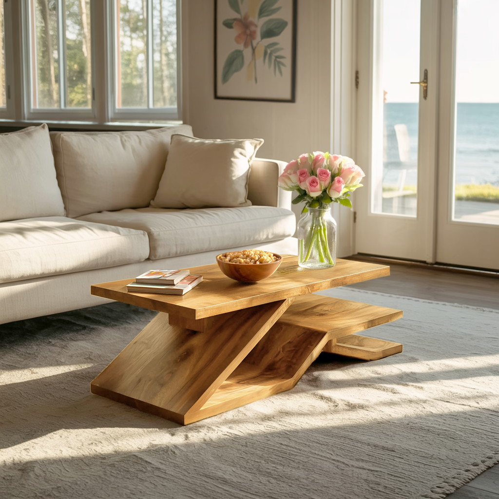 Rustic Coffee Table With Shelf Storage For Living Decor