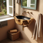Handcrafted Wall Mounted Wooden Bathroom Sink For Natural Bathroom Decor