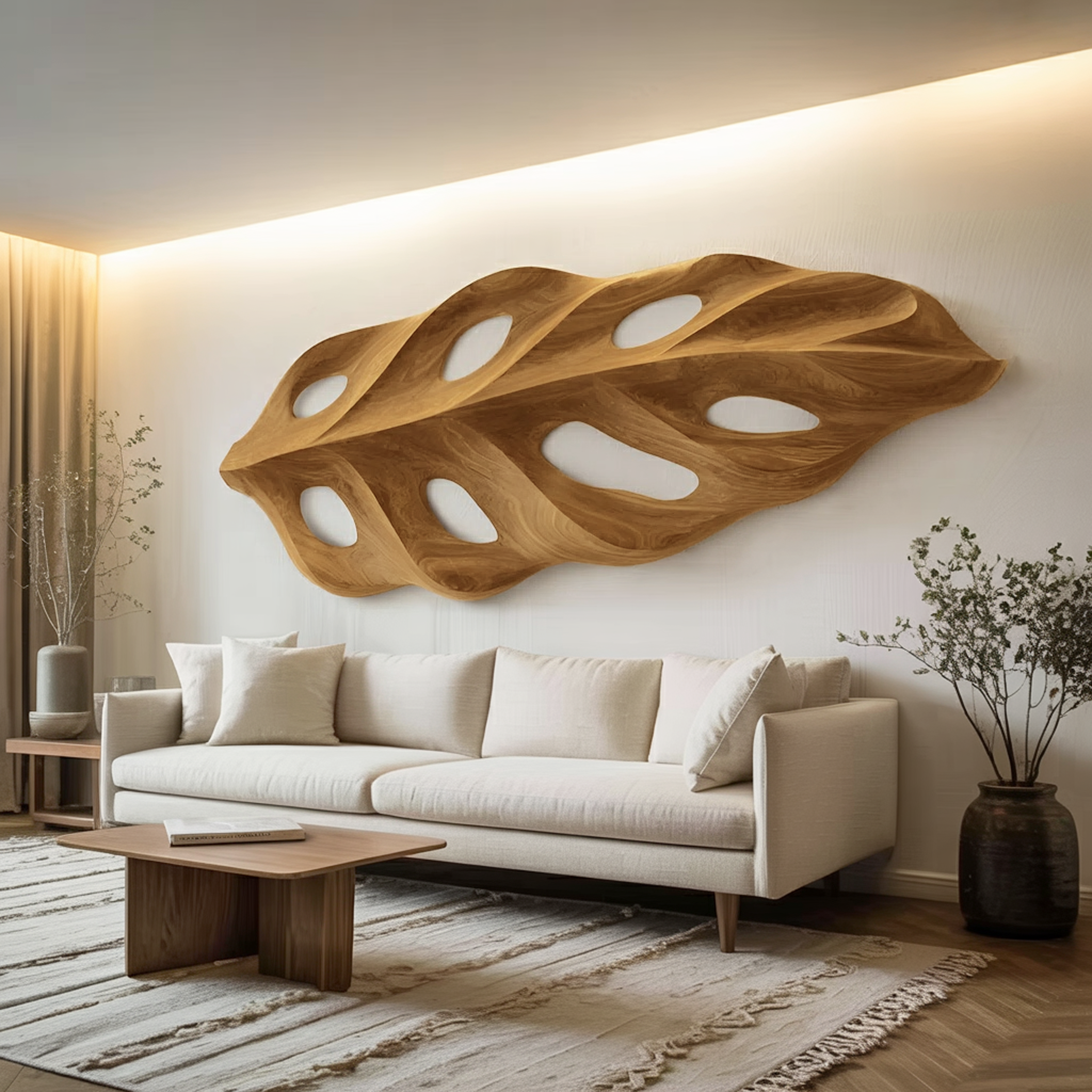 Organic Wall Art With Leaf Panel Design For Living Room