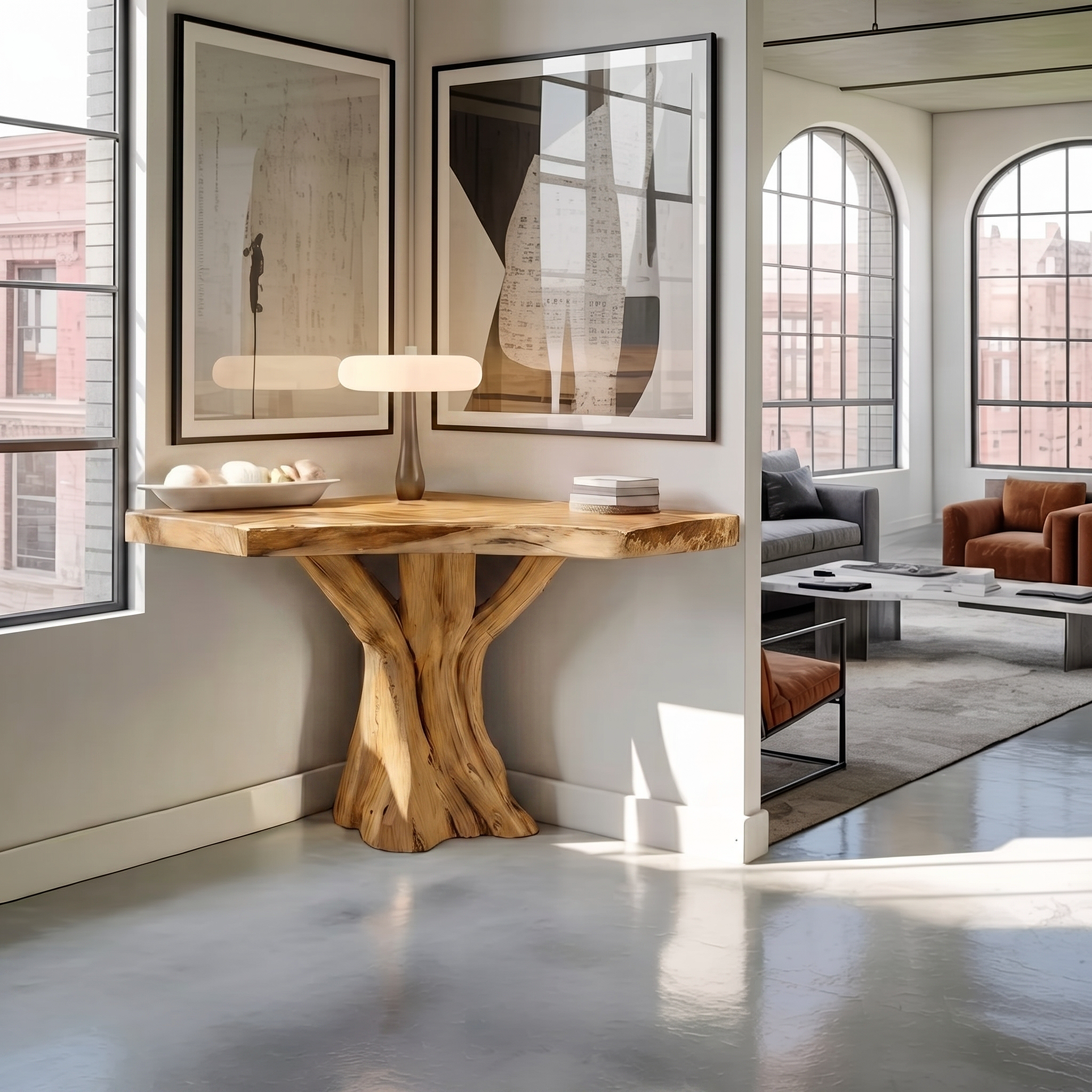Modern Sculptural Live Edge Console Table For Entryway Furniture