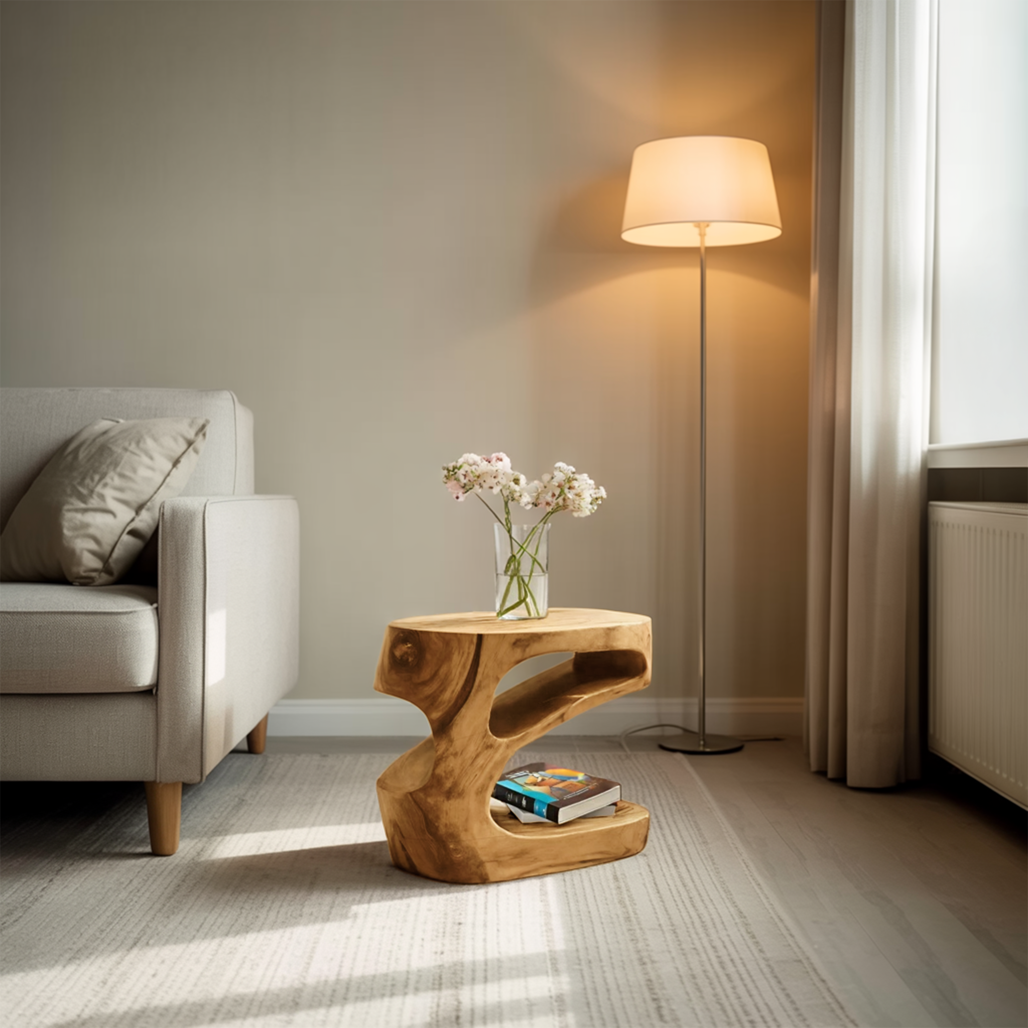 Artistic Side Table With Storage Shelf For Living Room