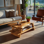 Handcrafted Coffee Table Live Edge And Lower Shelf For Living