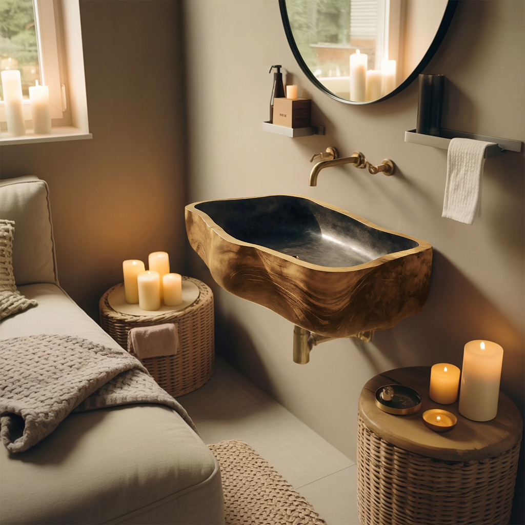 Mid Century Wooden Wall Mounted Bathroom Sink For Elegant Bathroom Design