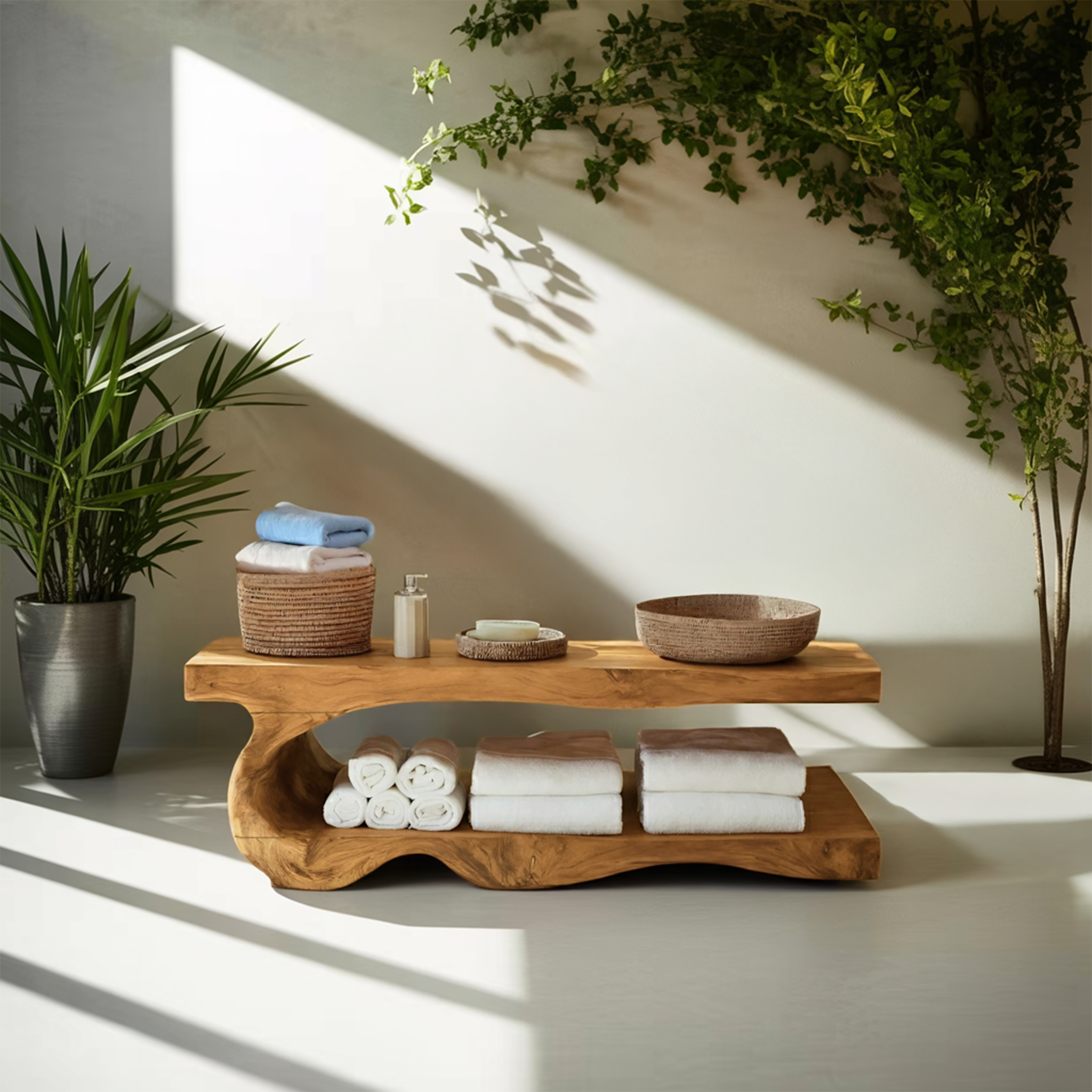 Organic Bath Bench With Storage Shelf For Bathroom