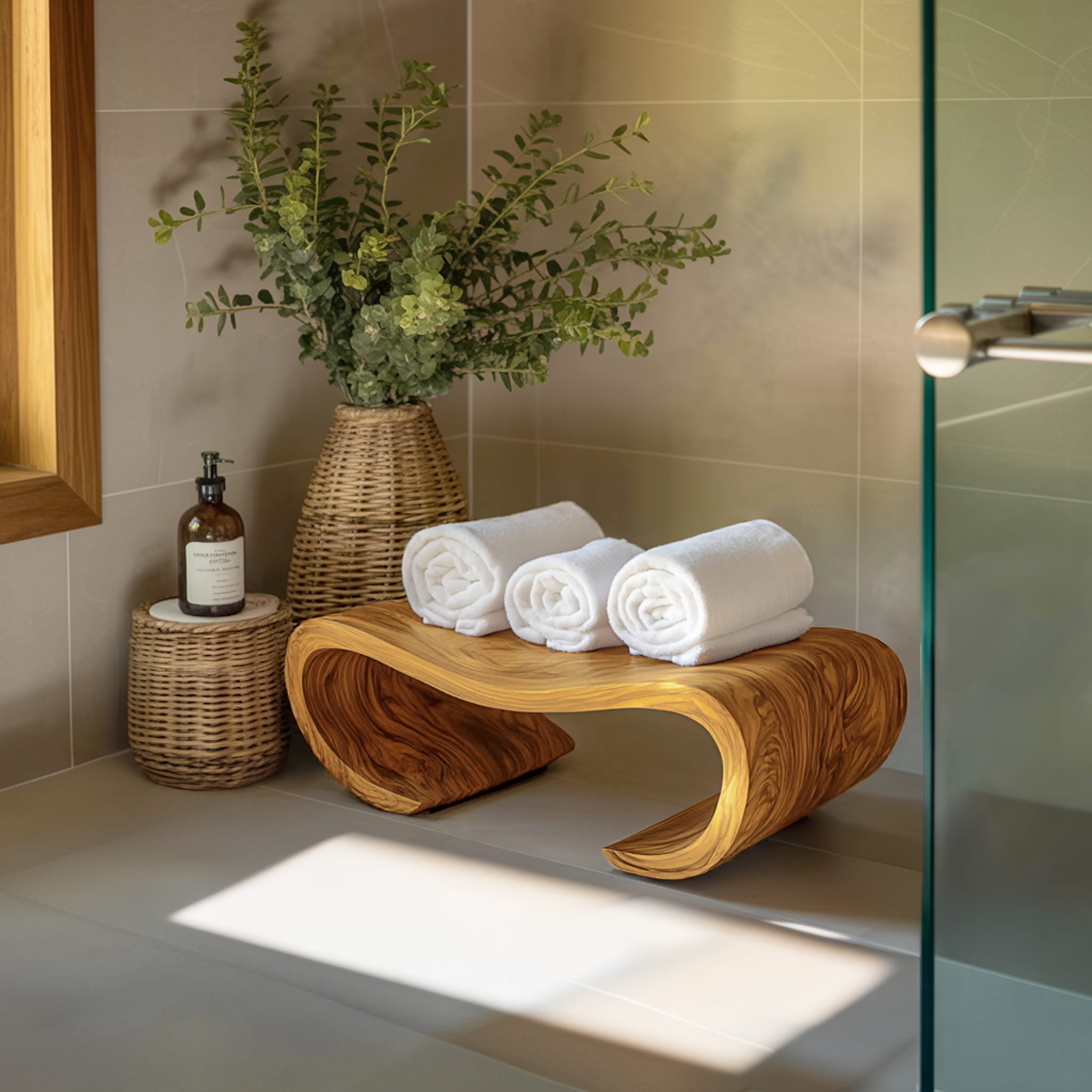 Modern Organic Curved Shower Bench For Spa Or Bathroom