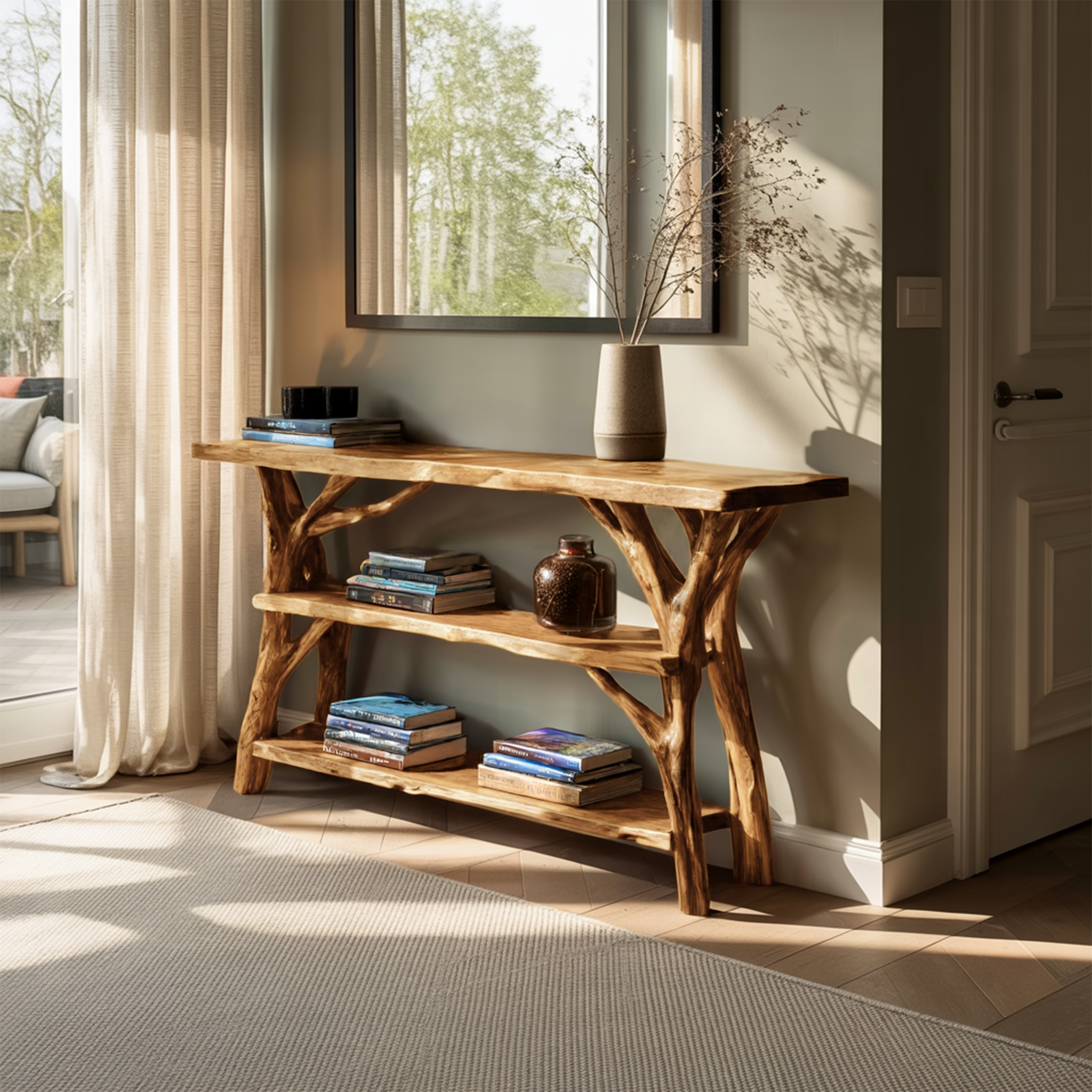 Farmhouse Wooden Live Edge Console Table For Rustic Living Room Decor