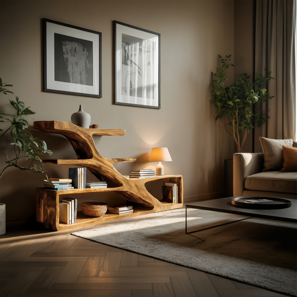 Modern Sculptural Curved Bookcase For Living Room Interior