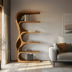 Organic Bookshelf With Curved Open Shelving For Bedroom Decor