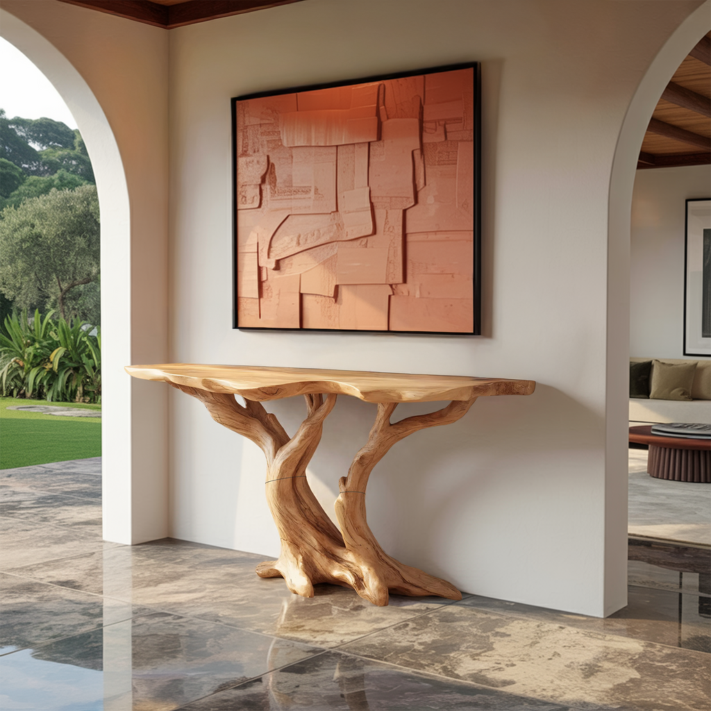 Modern Handcrafted Wooden Live Edge Console Table For Bedroom Decor