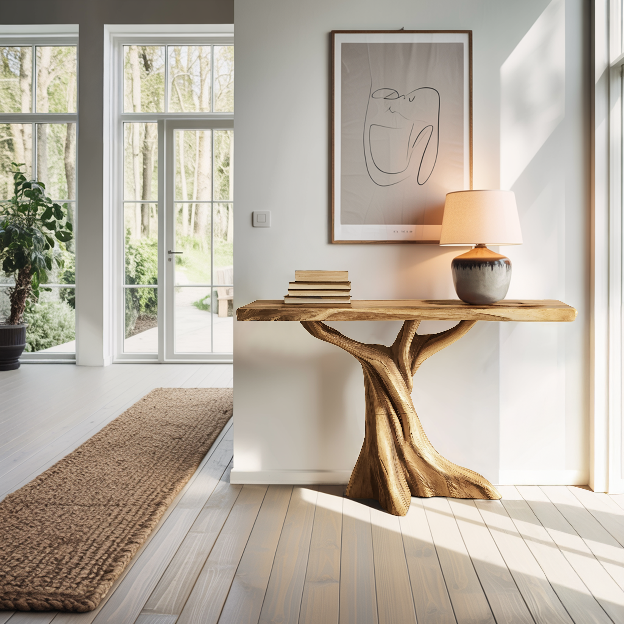 Farmhouse Solid Wood Console Table Organic Sculptural For Bedroom Decor