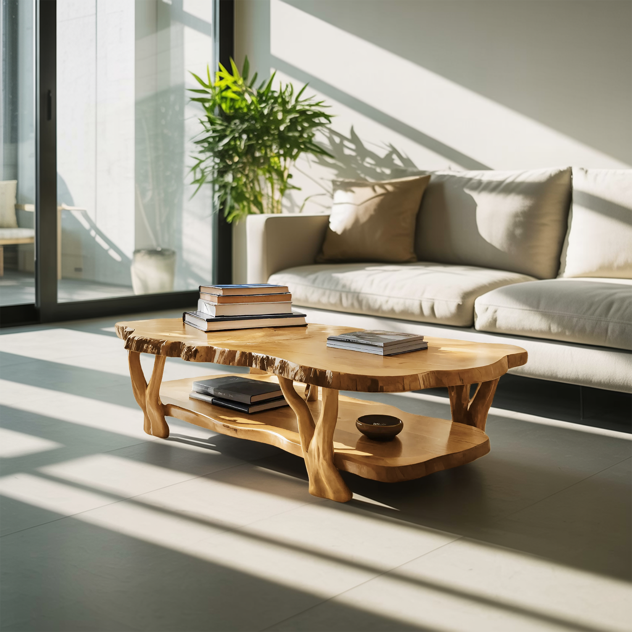 Contemporary Live Edge Coffee Table Two Layered Design For Living