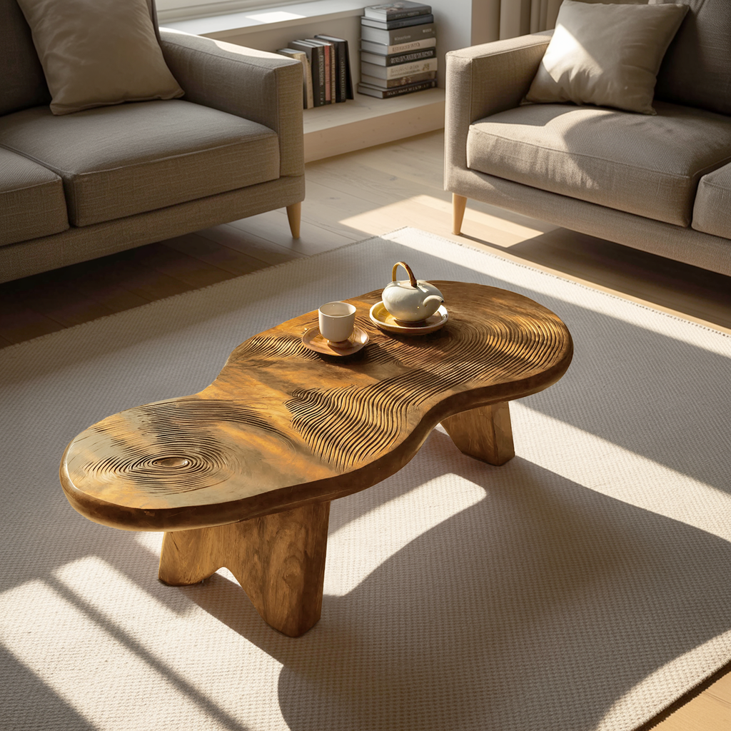 Modern Irregular Wood Coffee Table For Entryway Decor