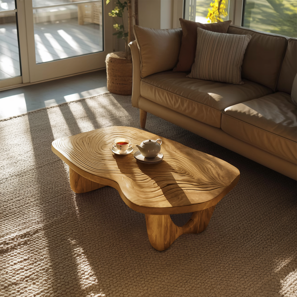 Mid Century Wooden Live Edge Table For Furniture Decor