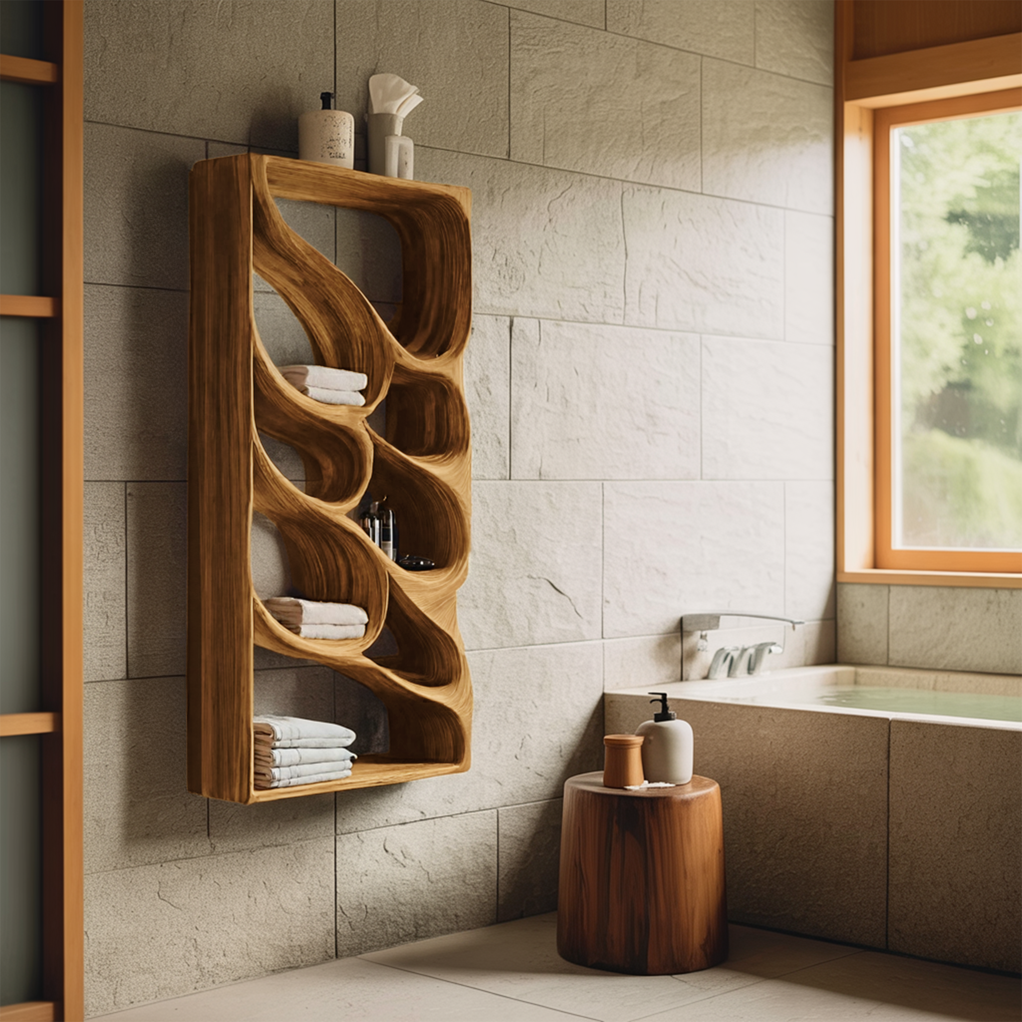 Organic Sculptural Wall Bathroom Shelf For Modern Bathroom