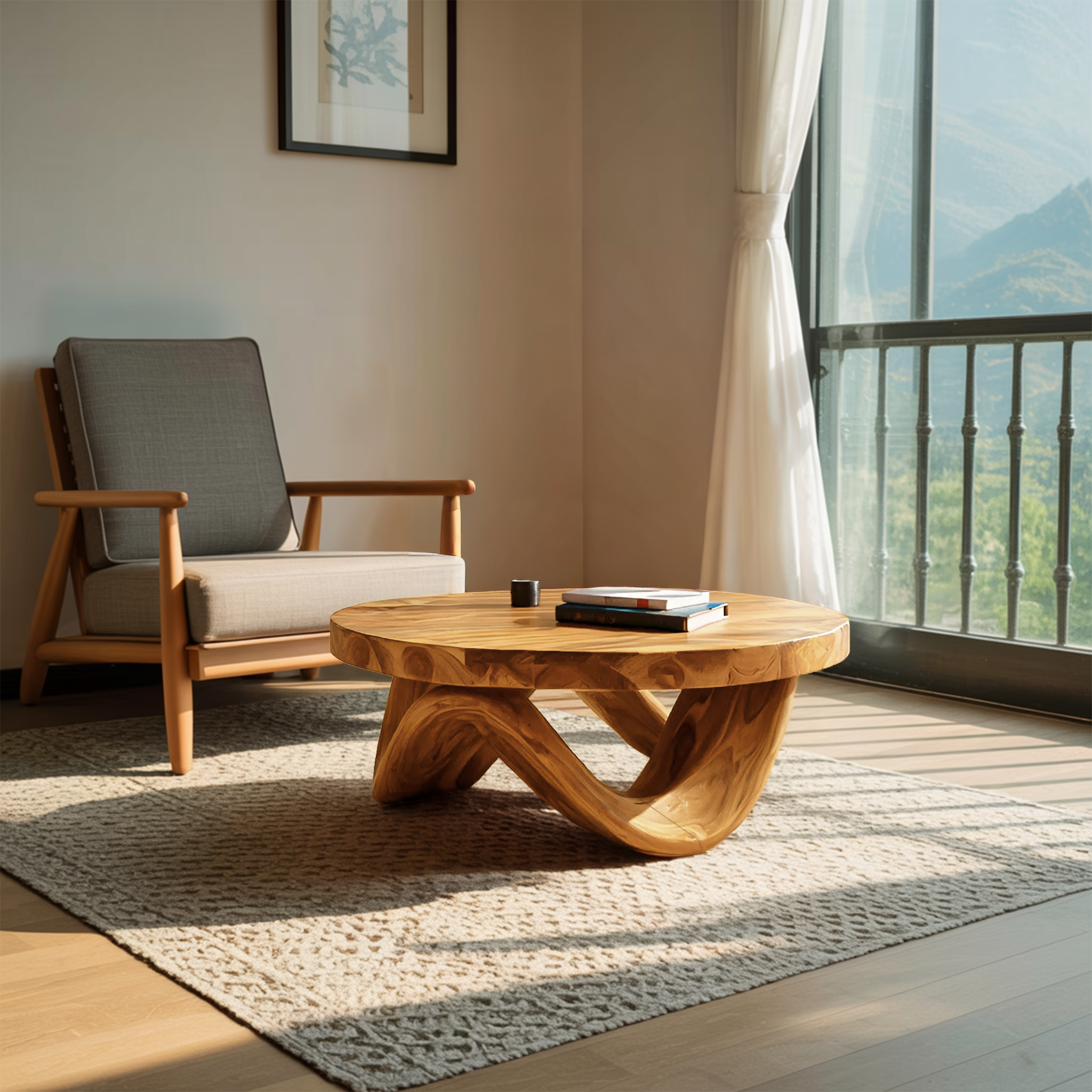 Modern Sculptural Coffee Table With Curved Base For Living