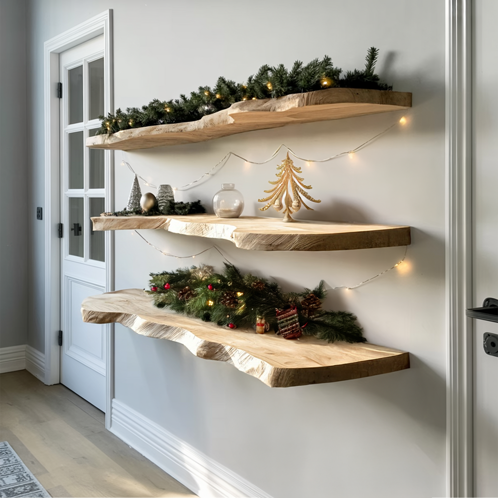 Farmhouse Solid Wood Floating Shelf For Christmas Bedroom Wall Decor