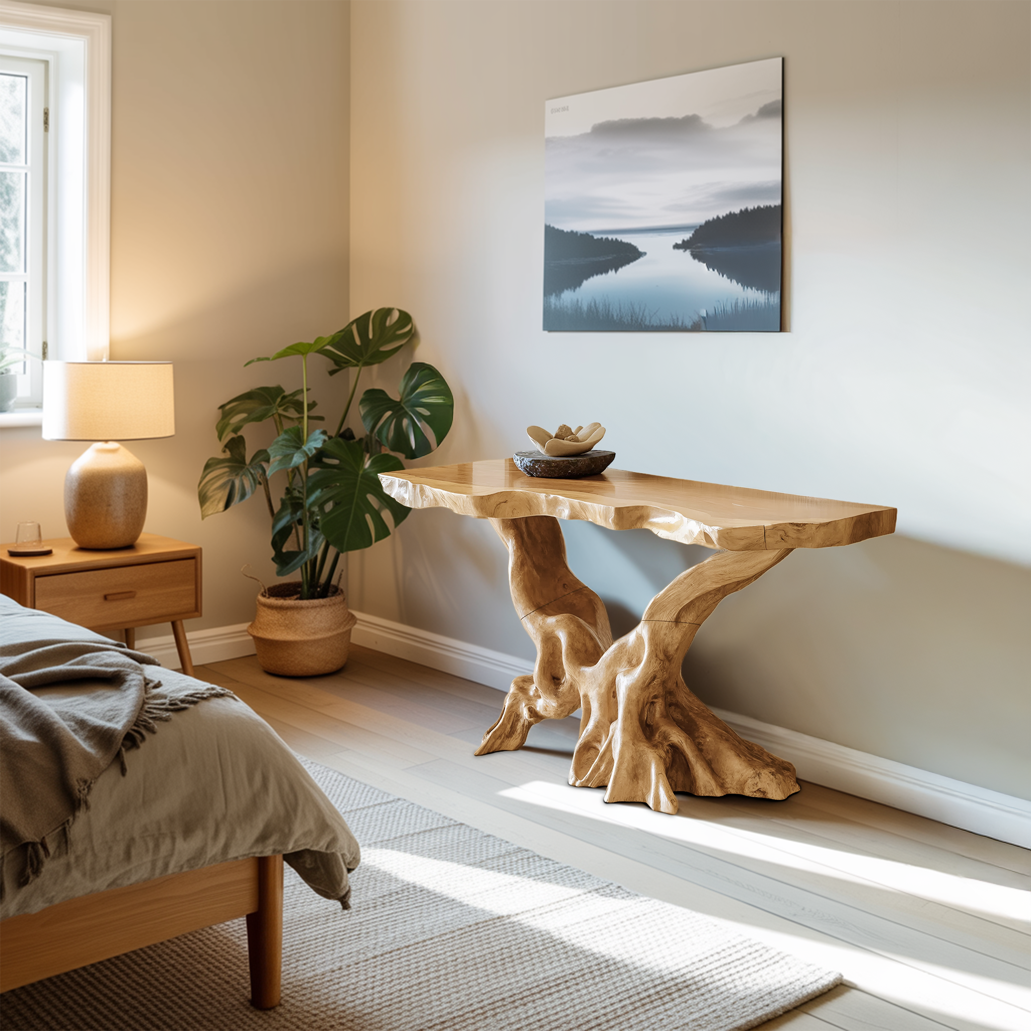 Farmhouse Wooden Live Edge Console Table For Living Room
