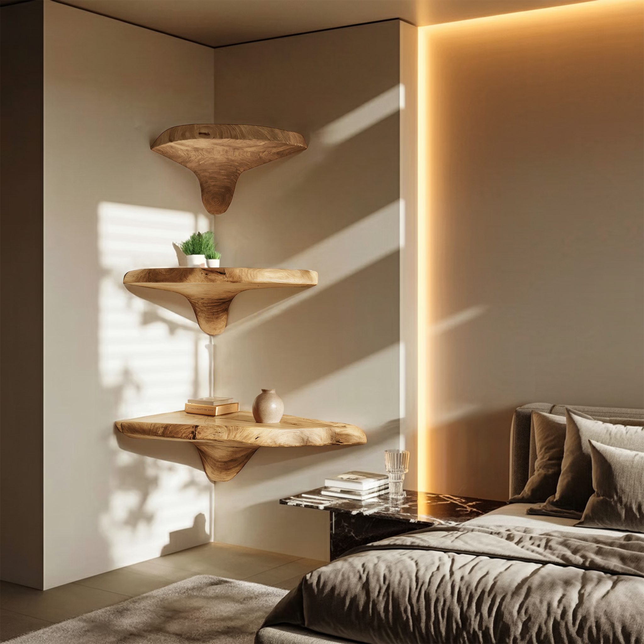 Modern Solid Wood Mushroom Shelf For Living Room Furniture Decor