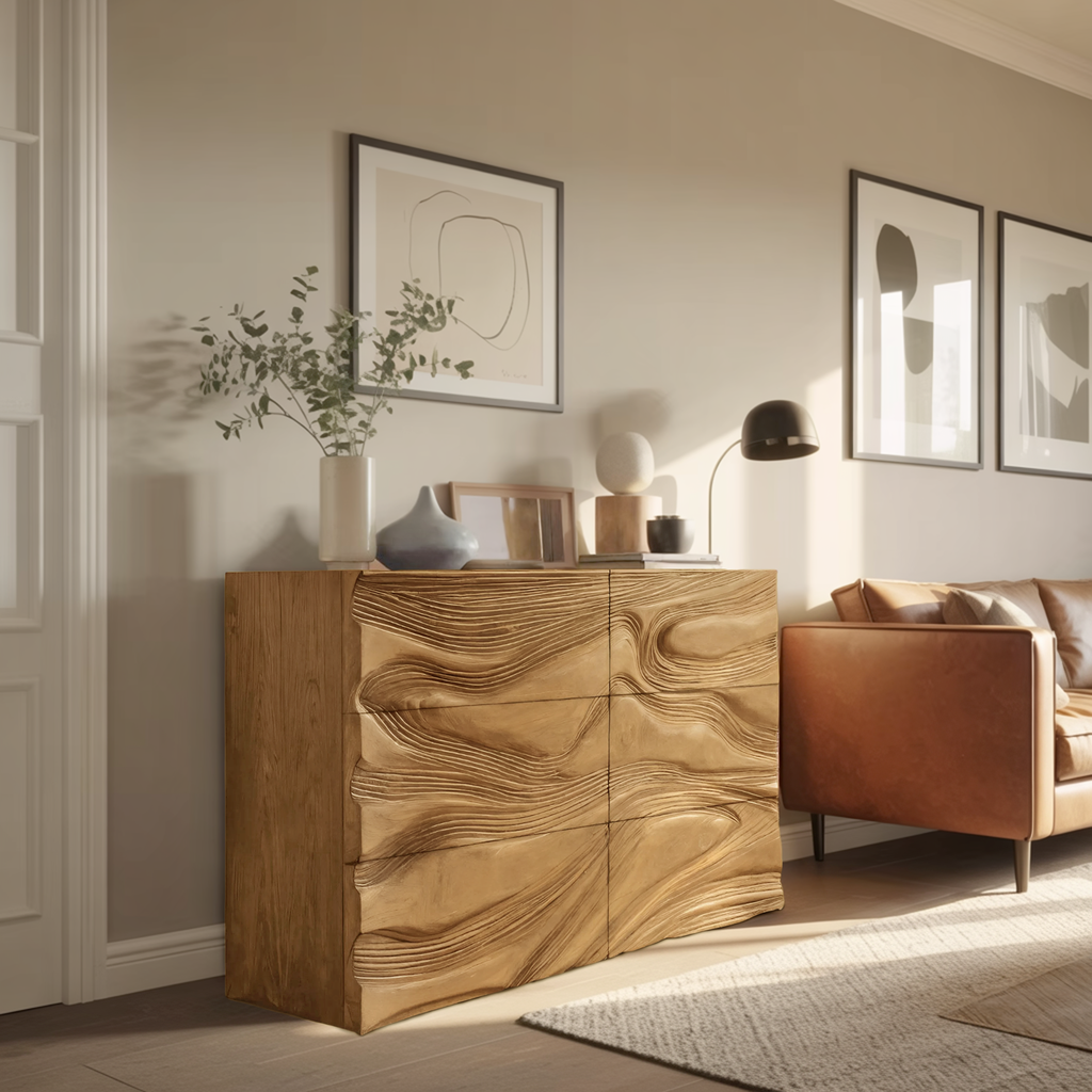 Minimalist Entryway Cabinet Sculpted Wave Front
