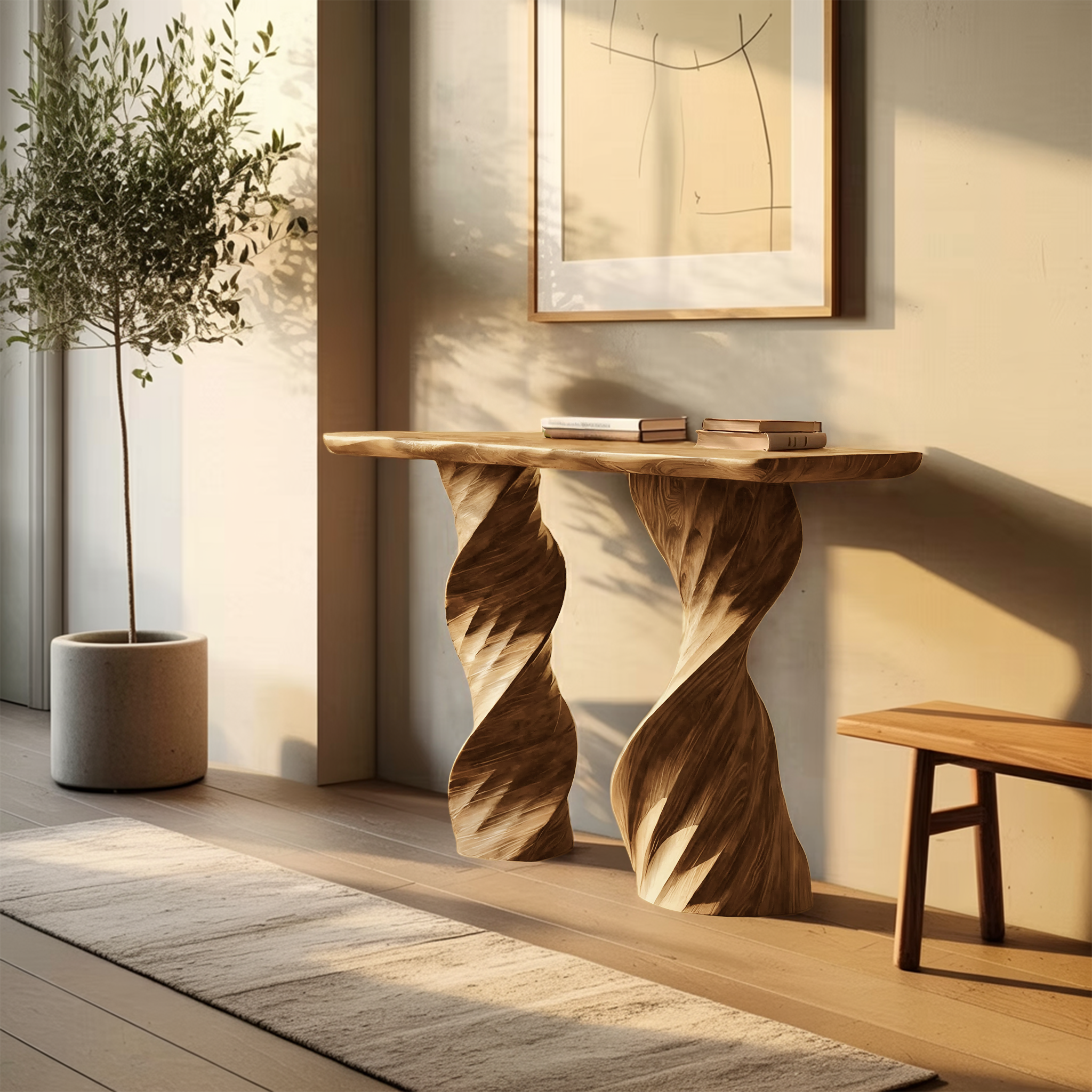 Farmhouse Live Edge Console Table Handcrafted Solid Wood For Living Room