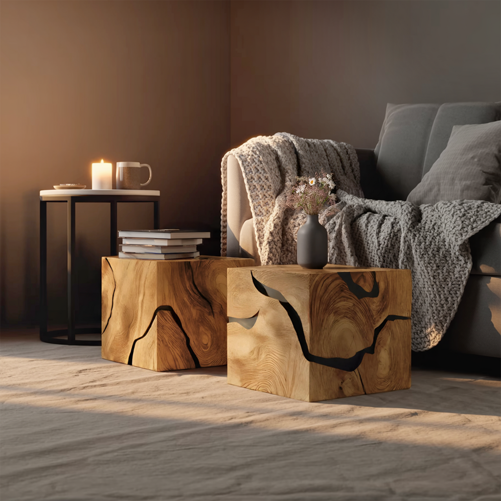 Handcrafted Wooden Cube Coffee Table For Rustic Decor