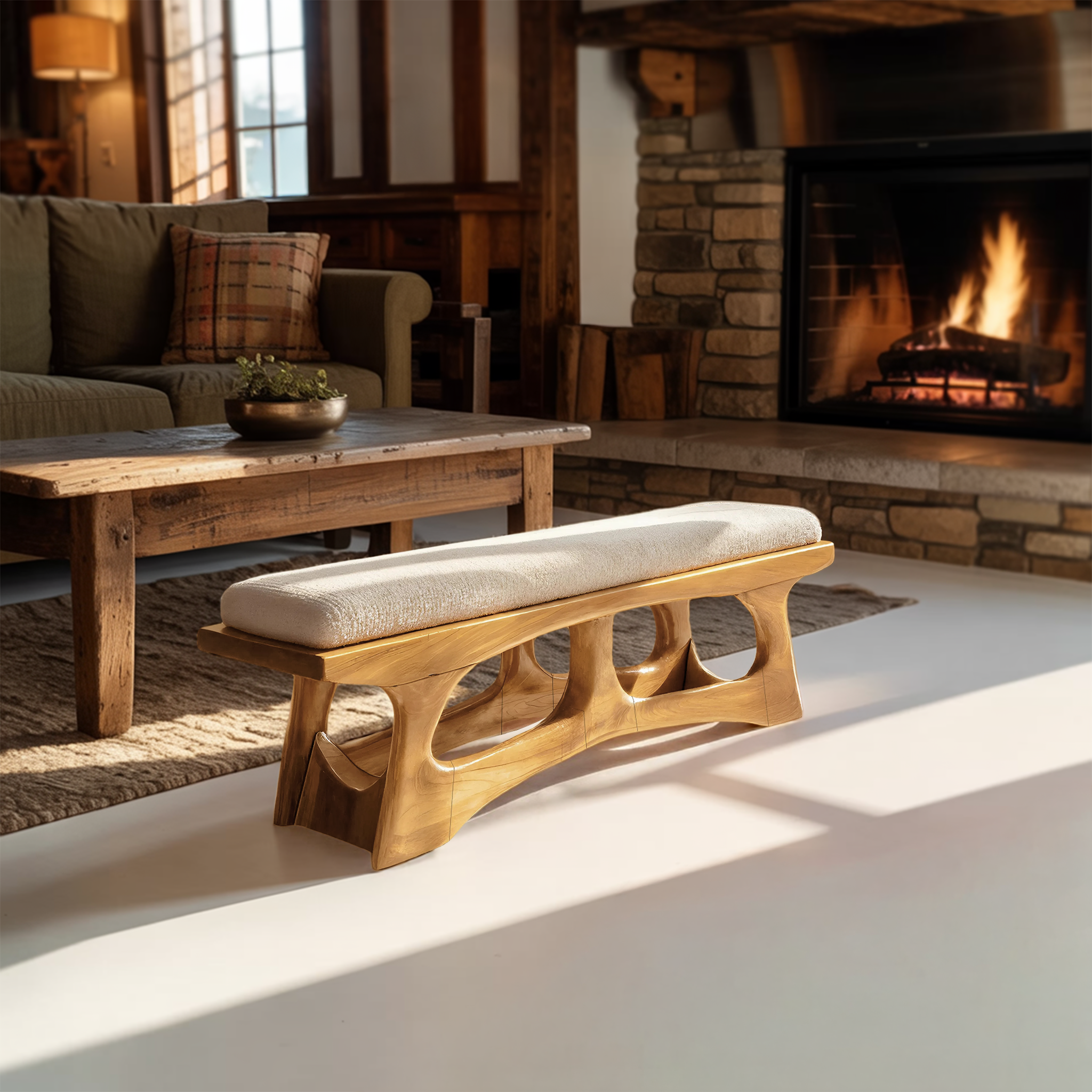 Handcrafted Curved Wood Bench For Furniture Styling