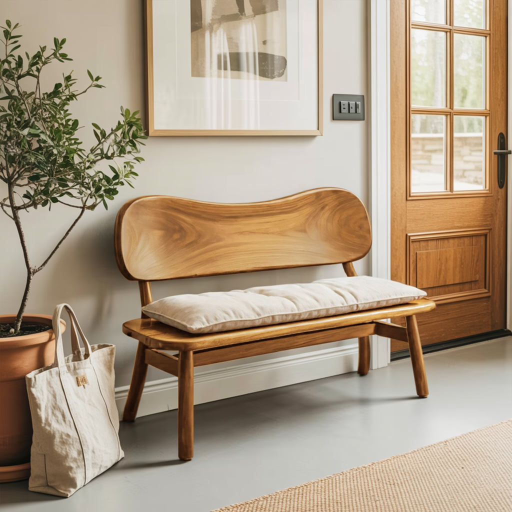 Modern Bench With Curved Backrest For Bedroom