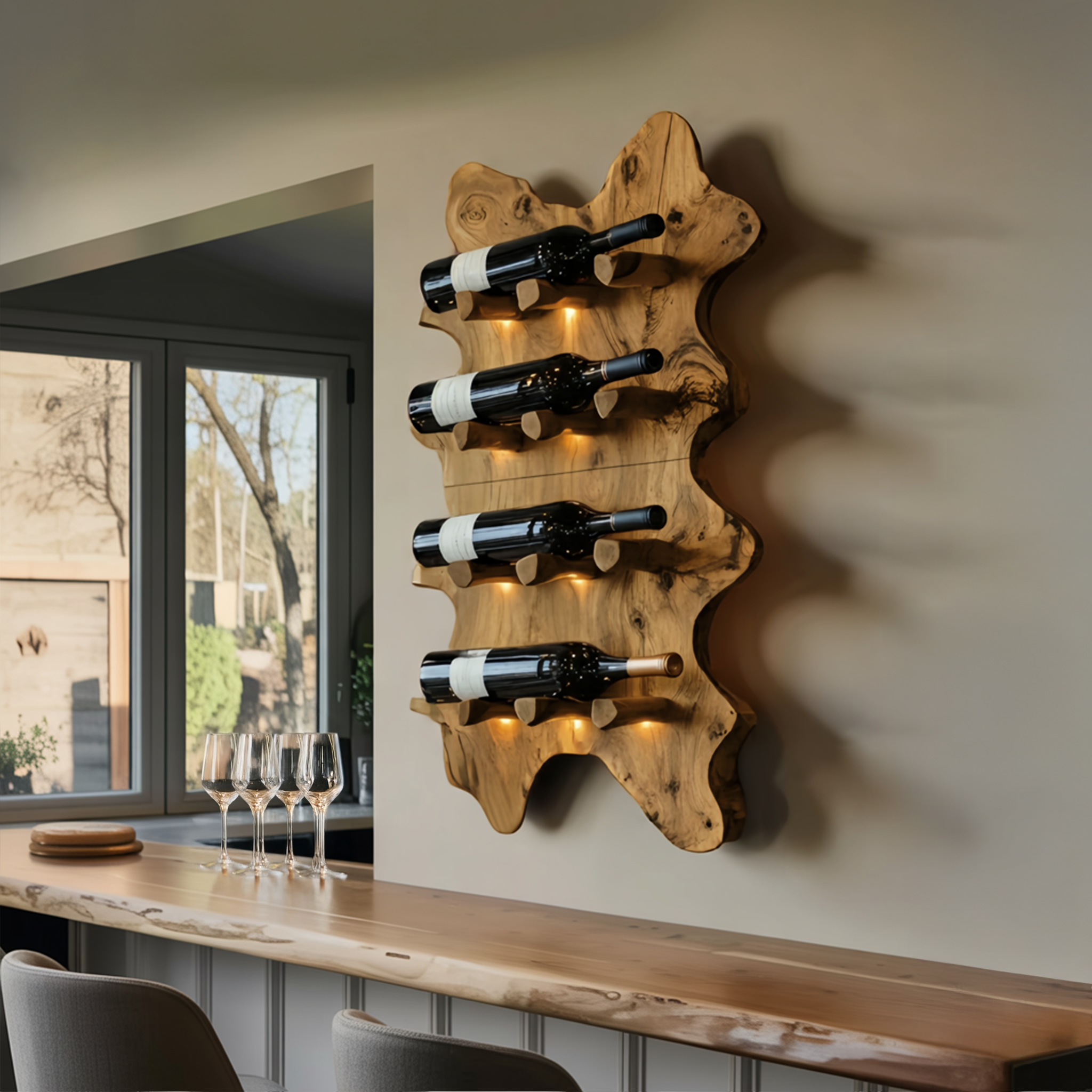 Rustic Live Edge Wall Wine Rack For Cozy Dining Rooms