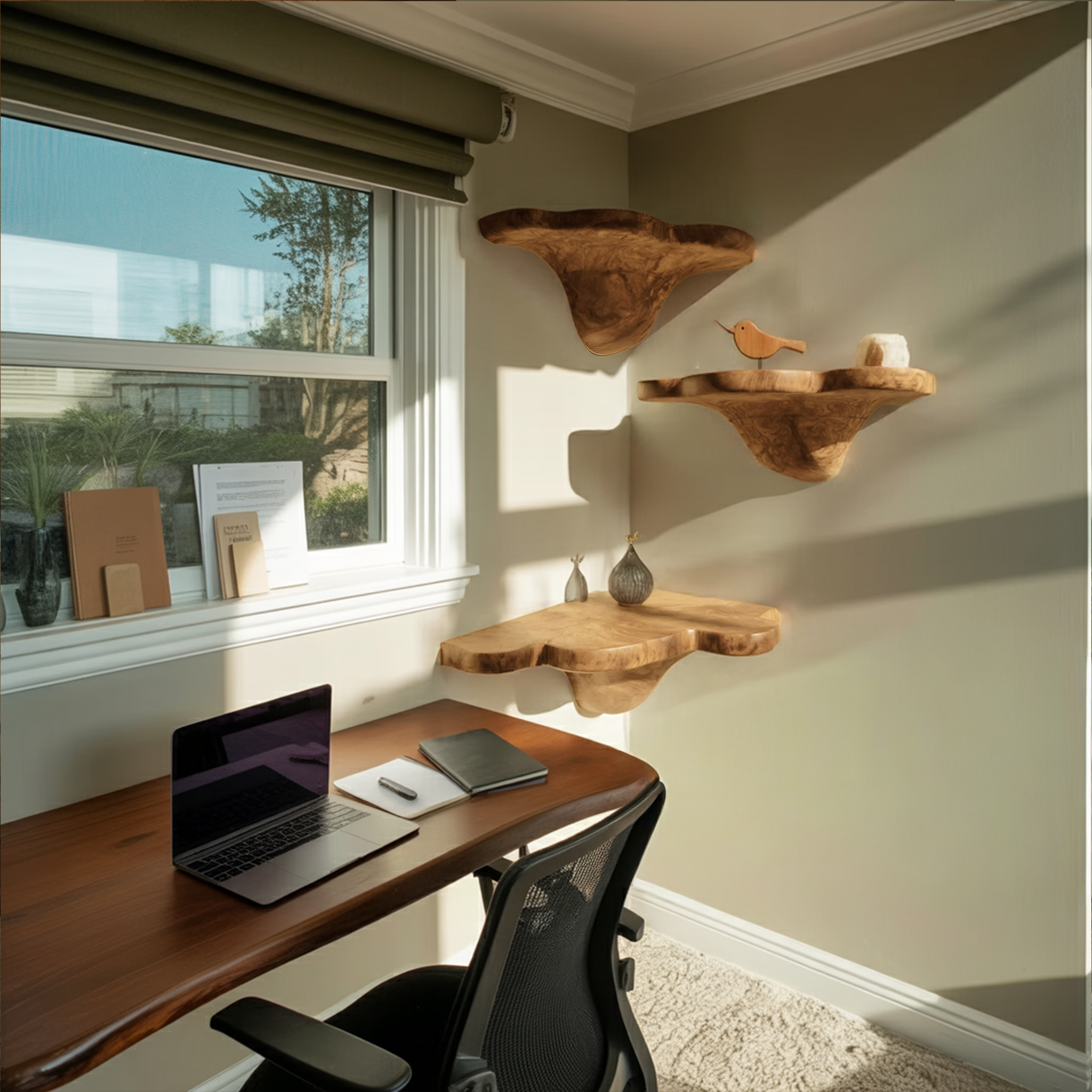 Modern Handcrafted Wooden Live Edge Mushroom Shelf For Furniture Decor