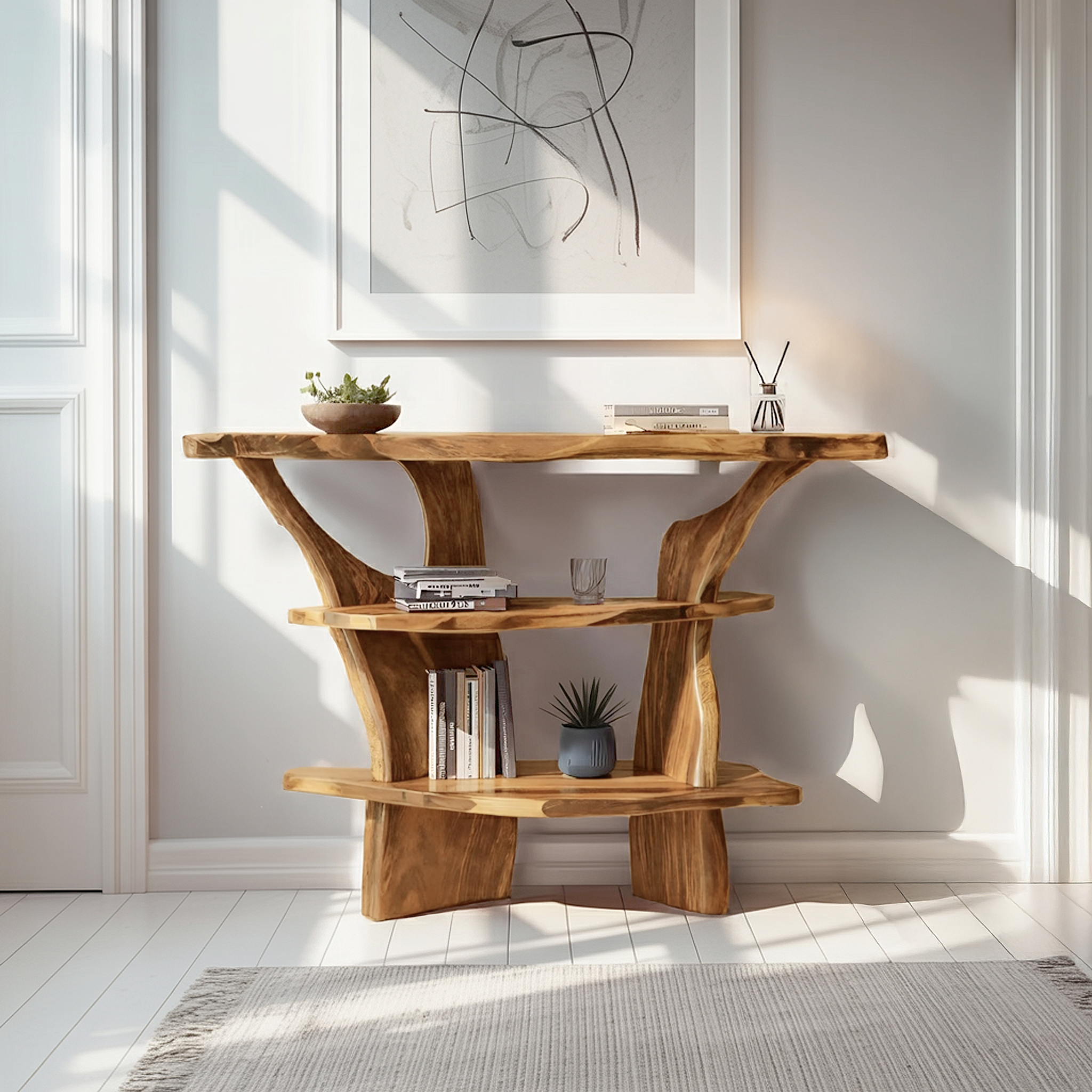 Handcrafted Solid Wood Console Table For Rustic Entryway Interior Style