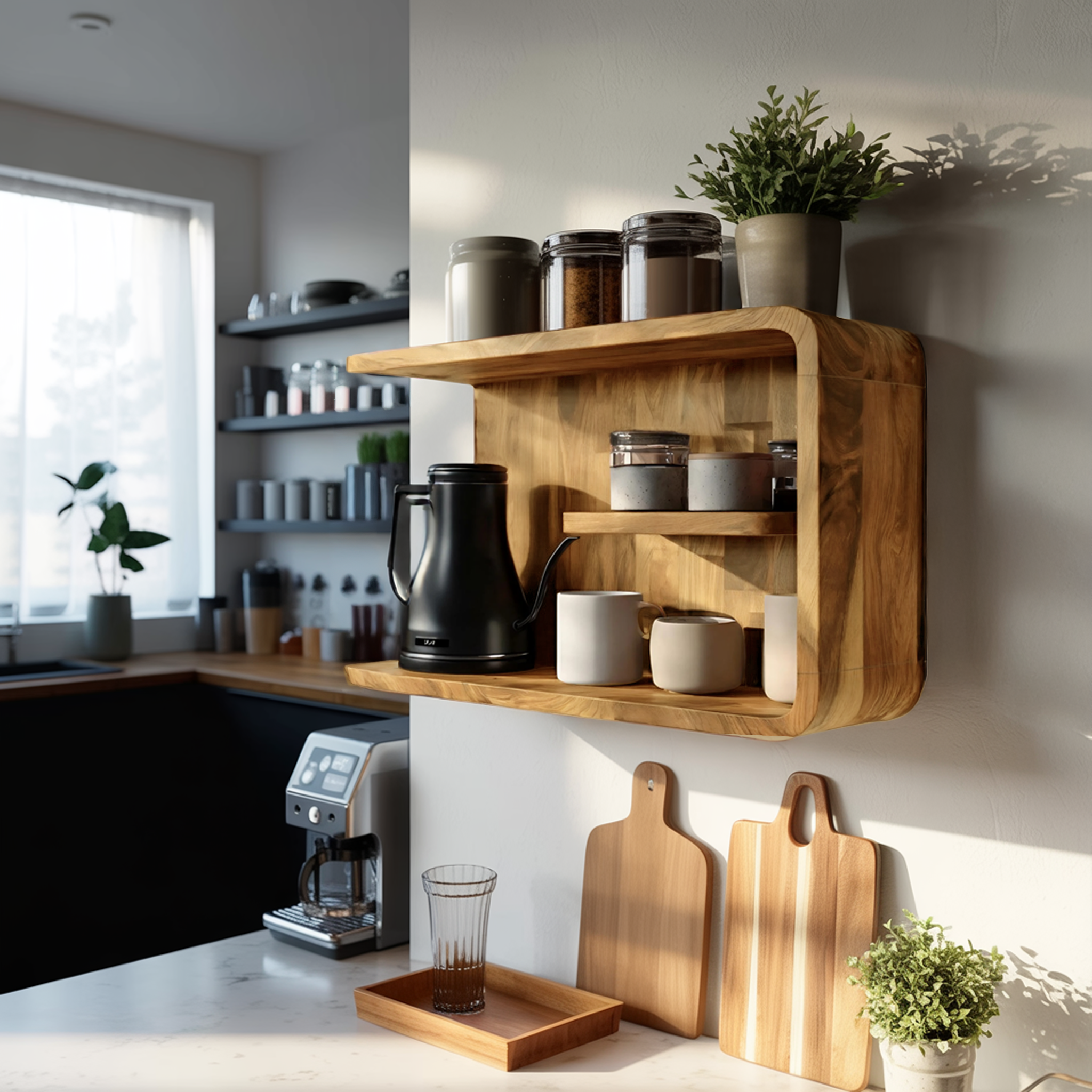 Modern Wooden Storage Shelf For Kitchen Essentials