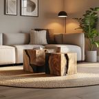 Mid Century Wooden Cube Coffee Table For Living Room Decor