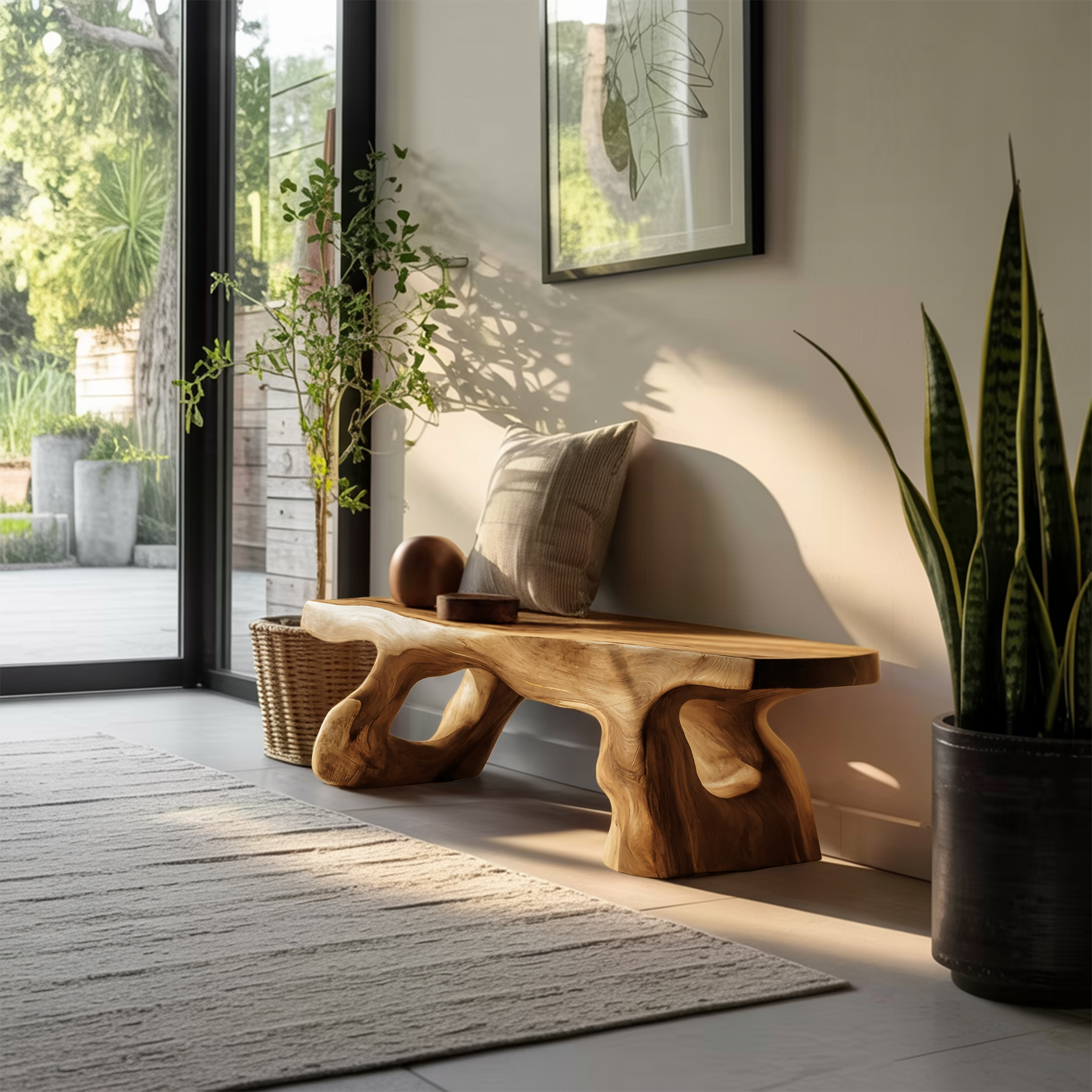 Artistic Sculptural Bench For Entryway Or Hallway