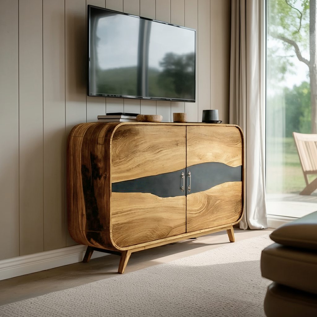 Farmhouse Live Edge Media Console For Entryway Decor