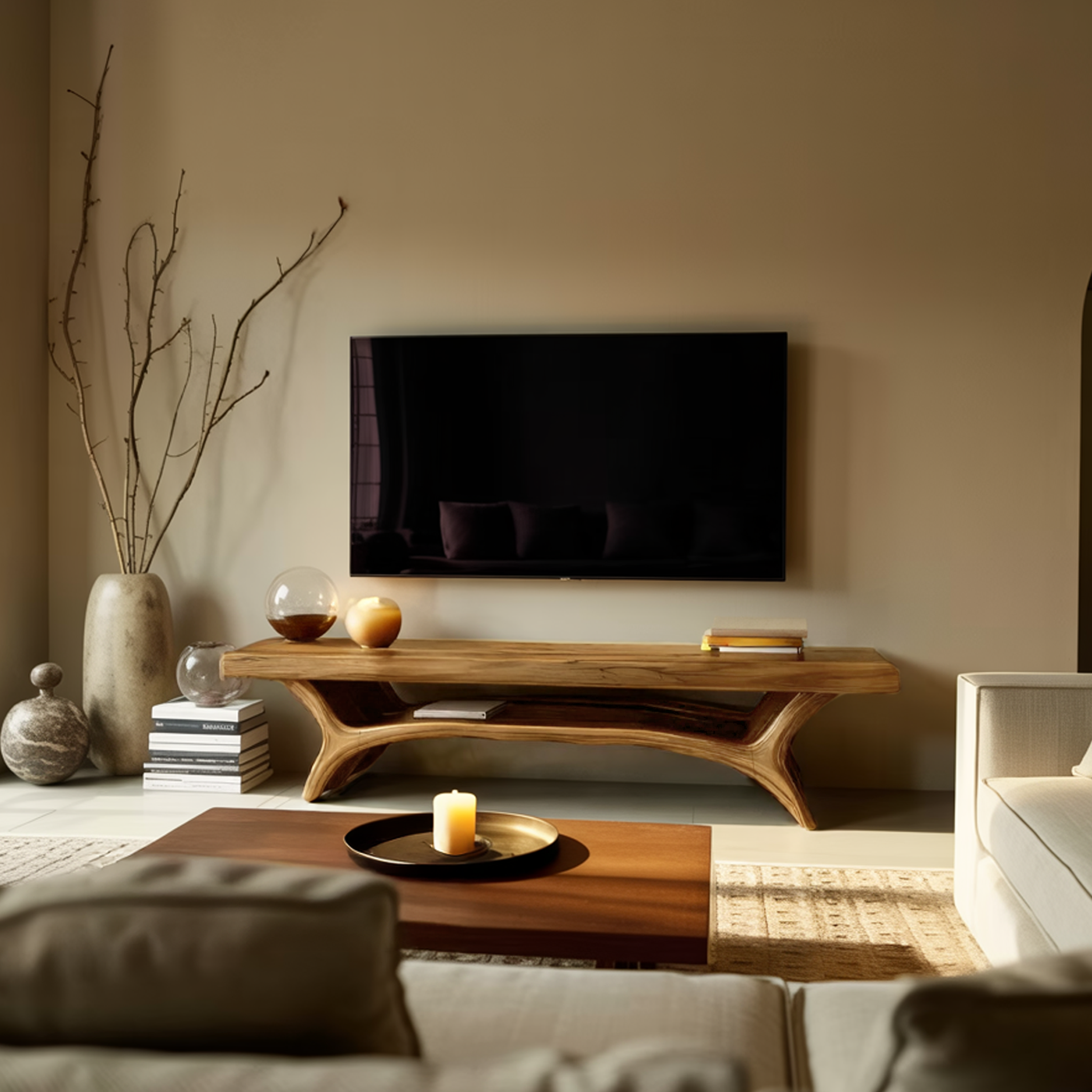 Architectural TV Stand With Shelf For Living Room