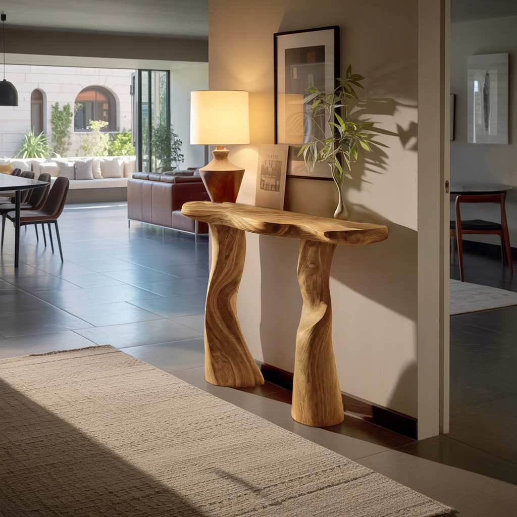 Modern Solid Wood Console Table Sculptural Live Edge For Furniture Decor