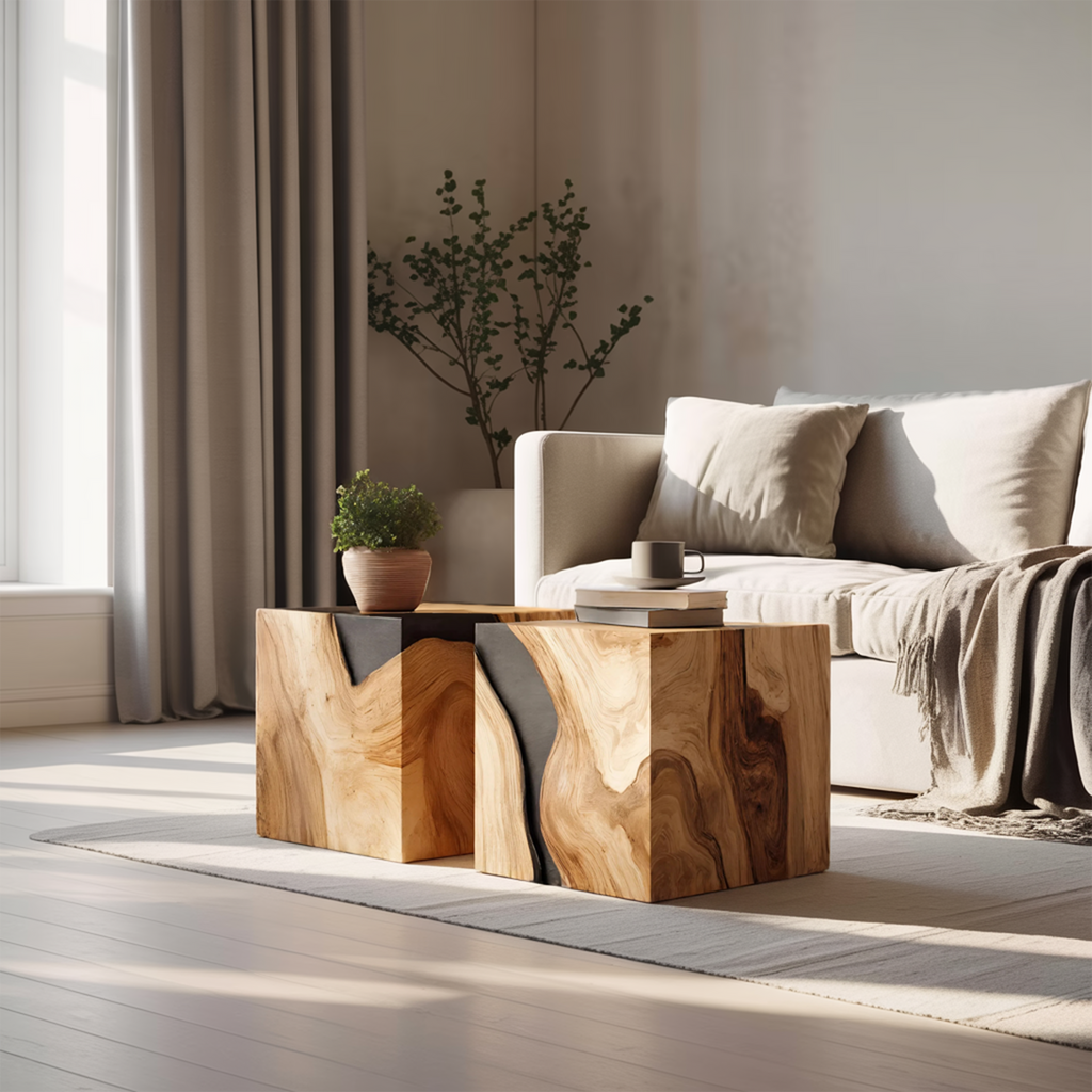 Farmhouse Wooden Cube Coffee Table For Farmhouse Living Room