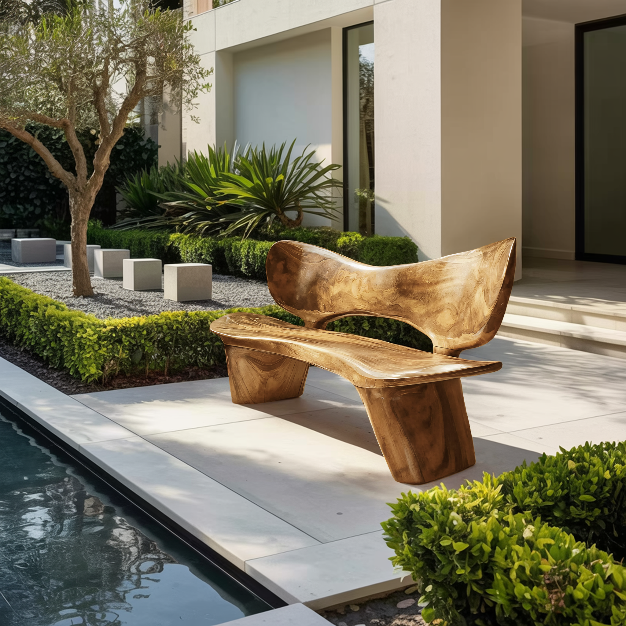 Handcrafted Outdoor Wooden Bench For Serene Garden Corners