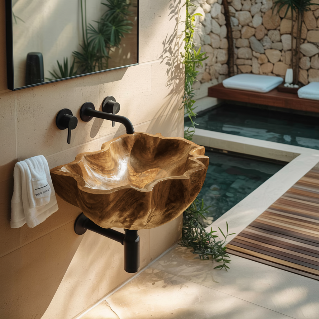 Mid Century Live Edge Wood Basin For Sophisticated Bathroom Furniture