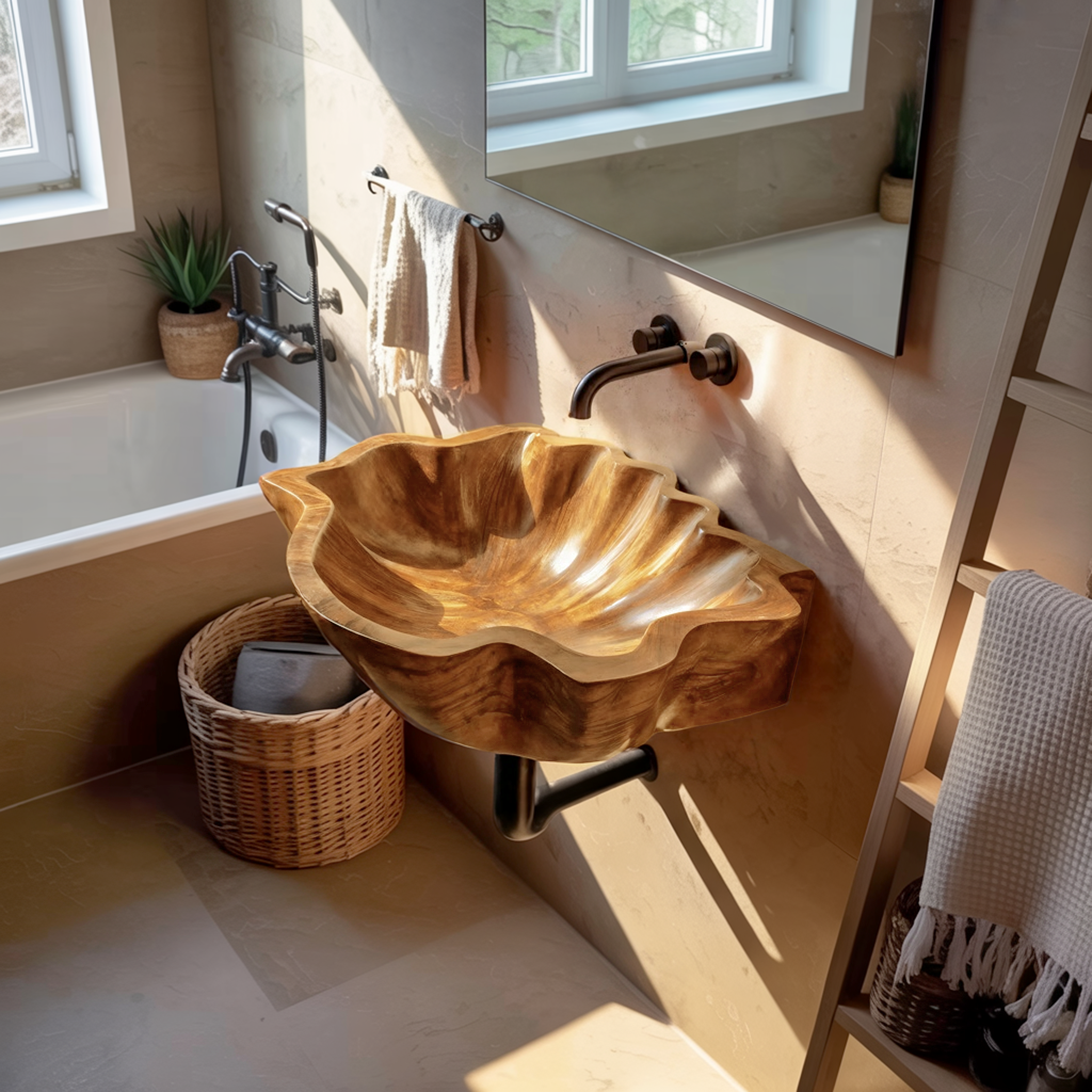Modern Wooden Live Edge Wood Basin For High End Furniture Decor