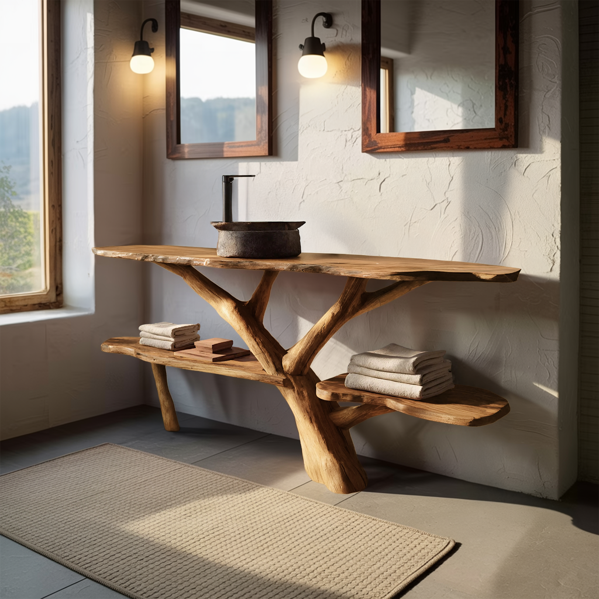 Modern Wooden Live Edge Bathroom Vanity For Minimalist Bathroom Design
