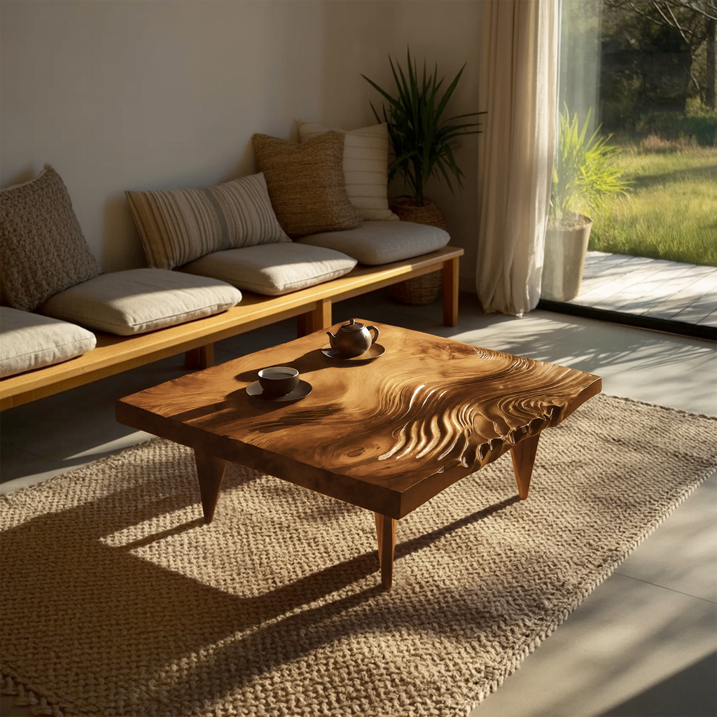 Farmhouse Solid Wood Irregular Coffee Table For Entryway