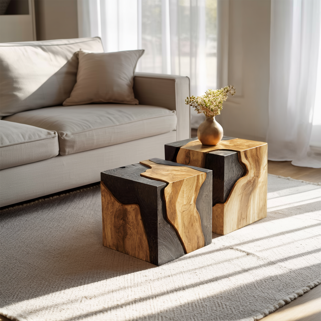Handcrafted Low Wooden Coffee Table For Unique Living Room