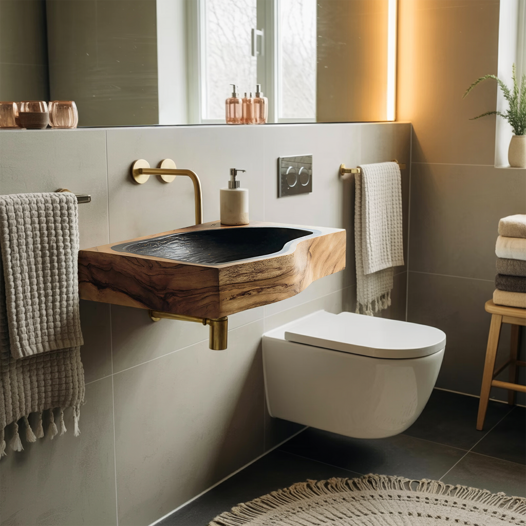 Modern Solid Wood Vanity Sink For Floating Bathroom Furniture Decor