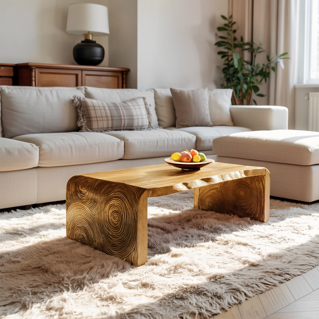Modern Solid Wood Irregular Coffee Table For Living Room
