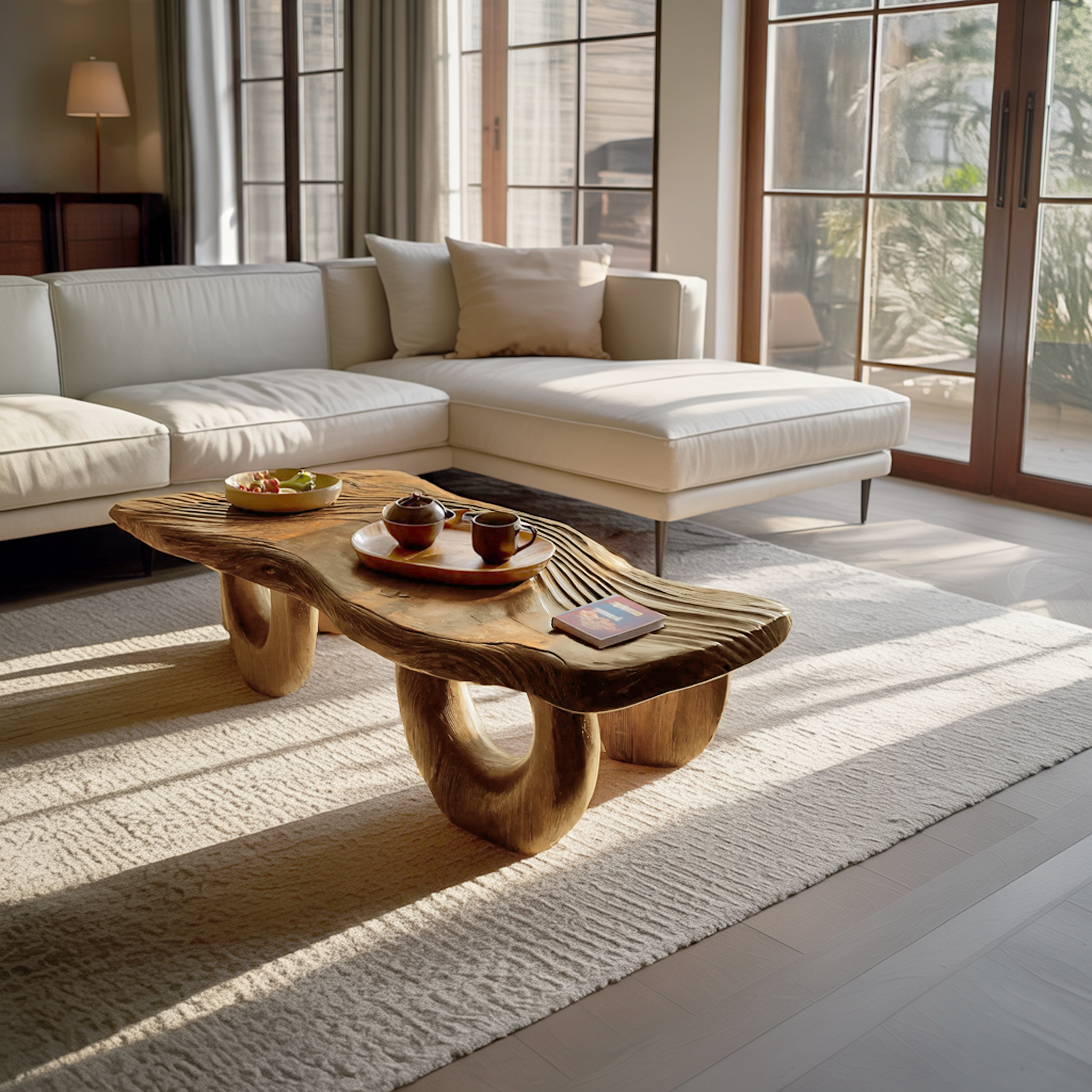 Mid Century Wooden Live Edge Coffee Table For Living Room