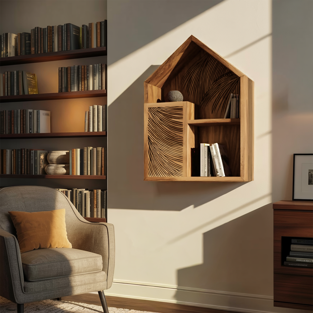 Handcrafted Wooden Wall Shelf For Living Room Decor