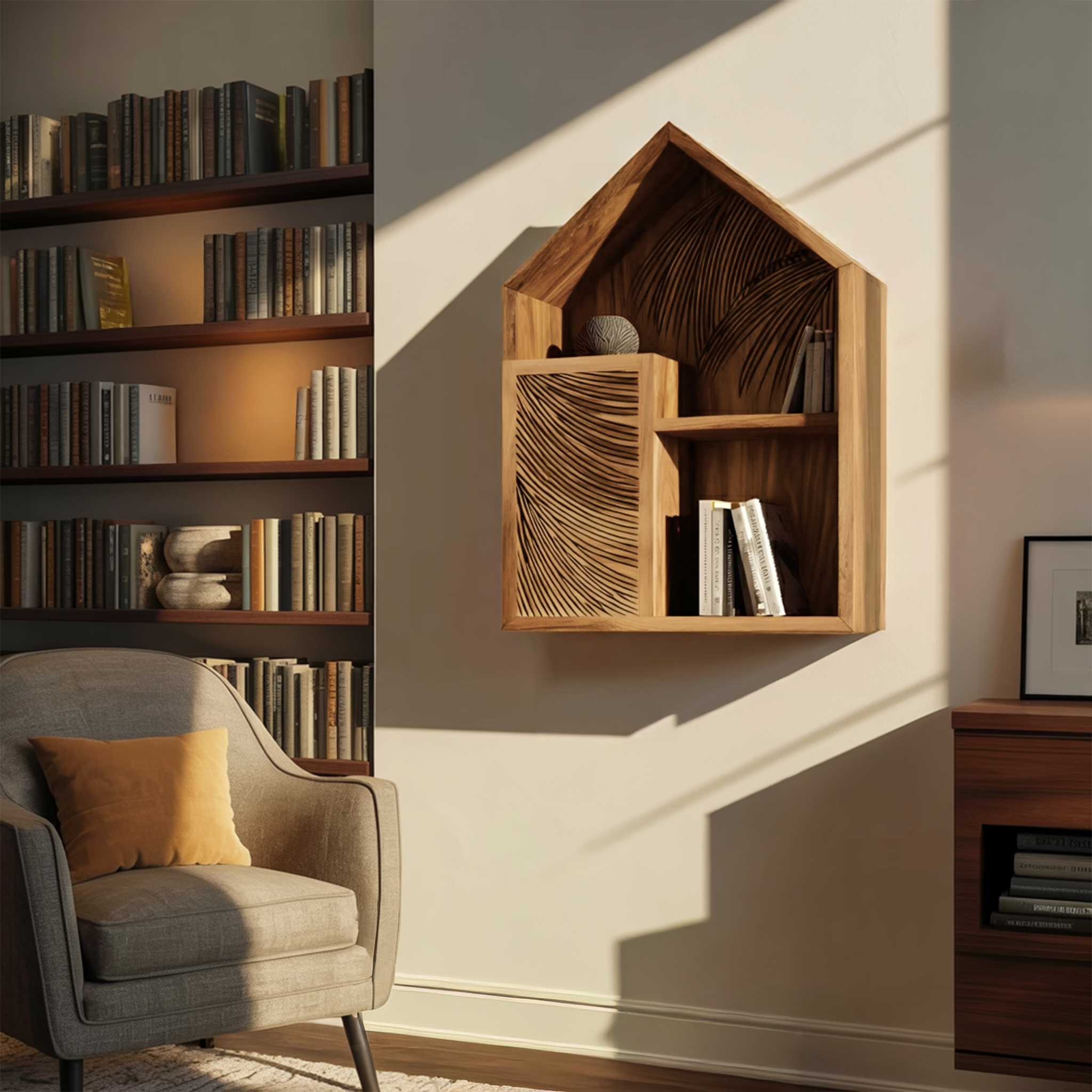 Handcrafted Wooden Wall Shelf For Living Room Decor