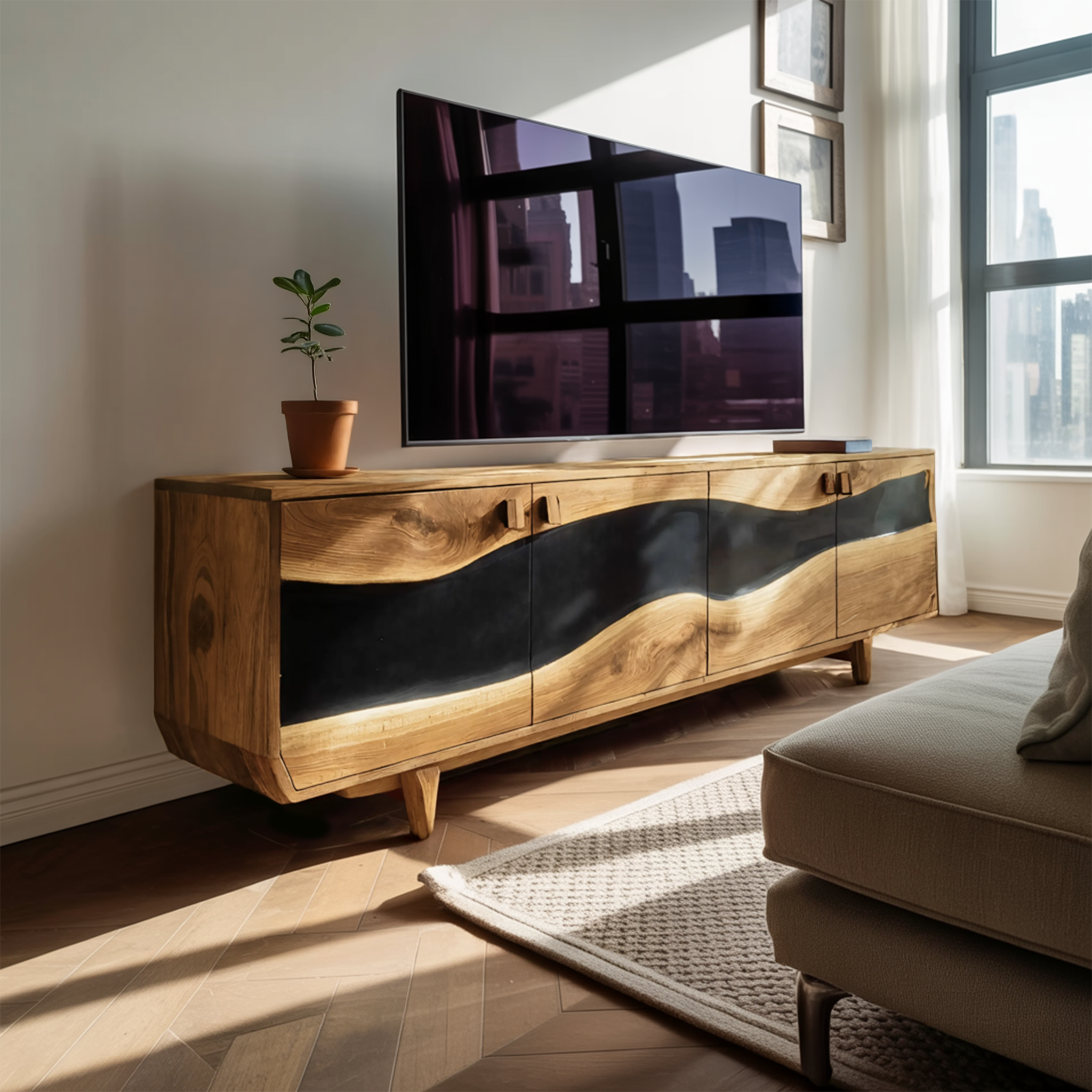 Modern Solid Wood TV Console For Minimalist Living Room