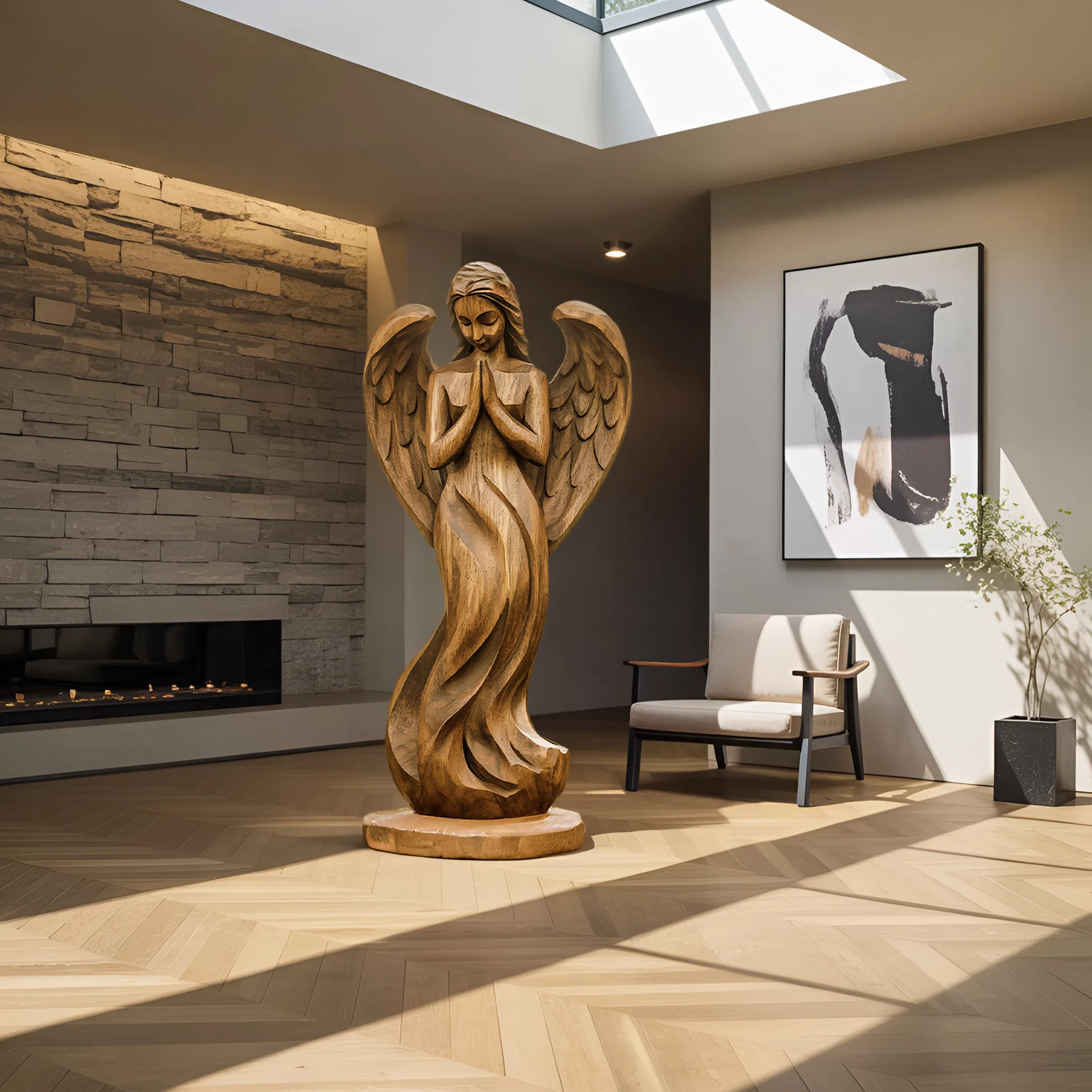 Rustic Abstract Sculpture For Furniture Wall Centerpiece
